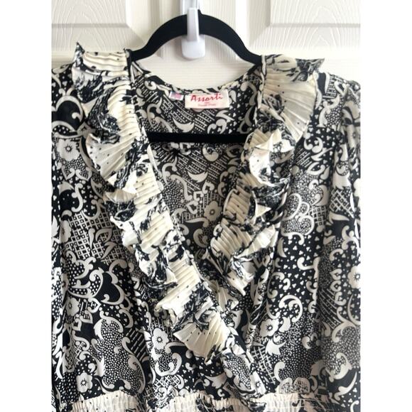 ASSORTI FOR SUSAN FREIS Vtg 80s Floral Georgette Smocked Waist Midi Dress L/XL - Picture 2 of 16